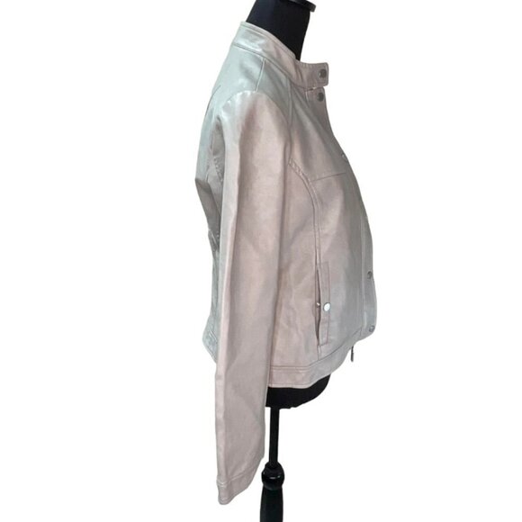 B by Bernardo Faux Leather Moto Jacket Gray/ Taupe Size M - Picture 7 of 8